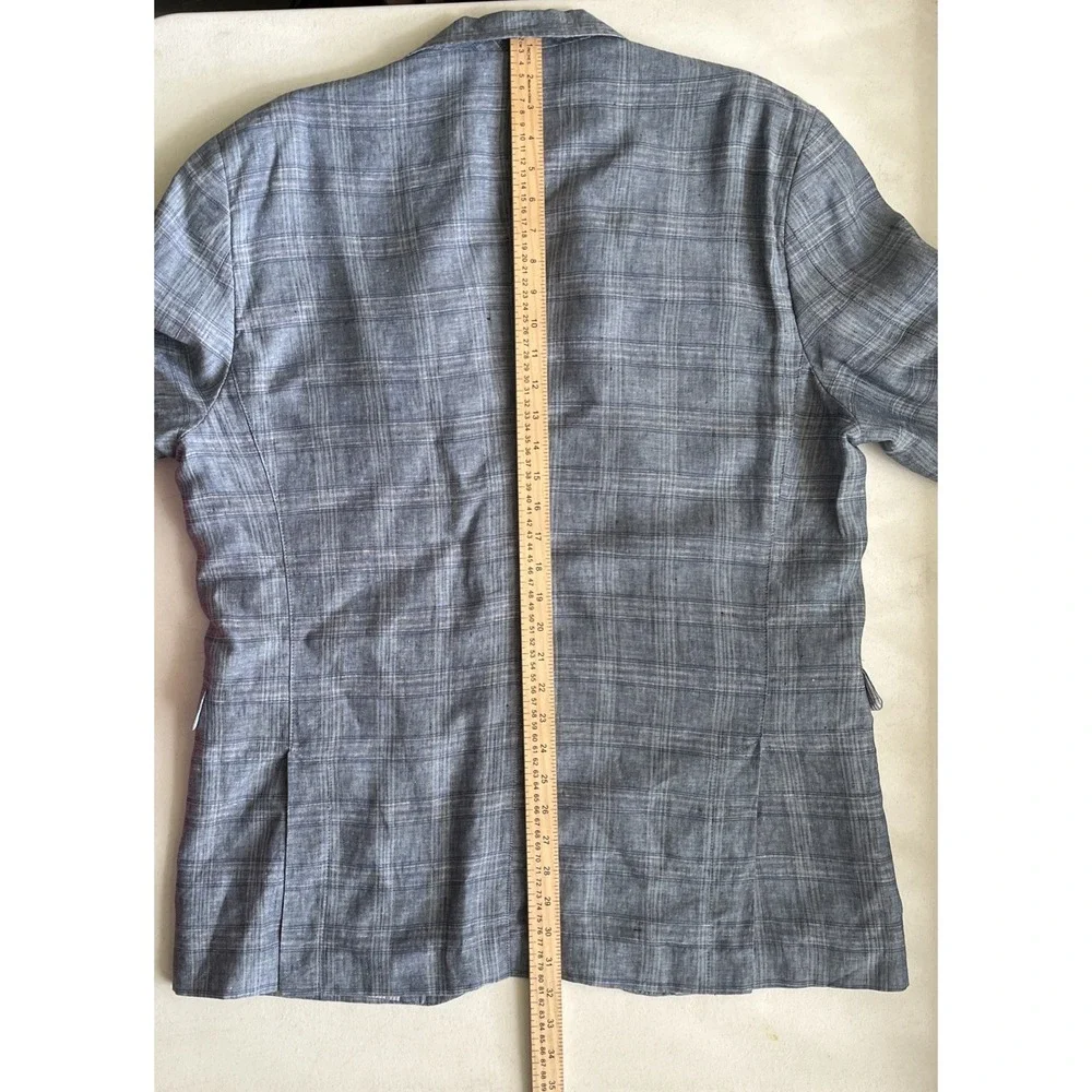Joseph Abboud Men's Blue Plaid Linen Sport Coat Blazer Jacket XL Two Button